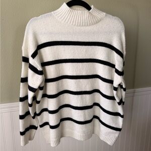 Carly Jean Los Angeles Black and White Striped Turtleneck Sweater